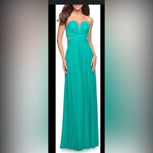 La Femme Teal Strapless Gown